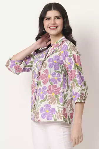 multi cotton shirt collar shrit style top