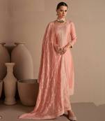 Peach blend embroidery semi stitched suits