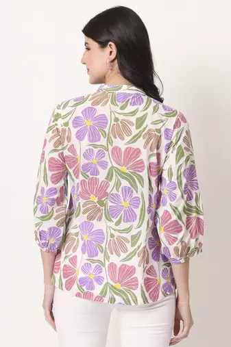 multi cotton shirt collar shrit style top