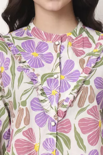 multi cotton shirt collar shrit style top