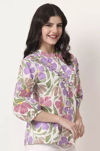 multi cotton shirt collar shrit style top