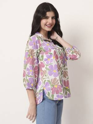 multi cotton mandarin collar shrit style top 2