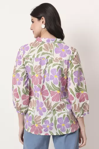 multi cotton mandarin collar shrit style top