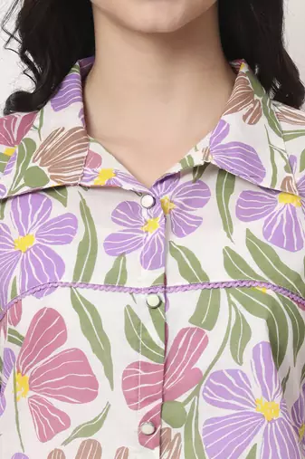 multi cotton mandarin collar shrit style top