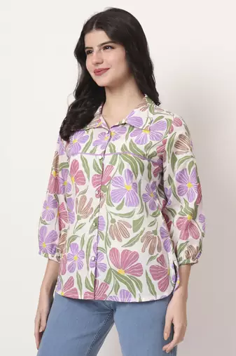 multi cotton mandarin collar shrit style top