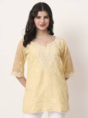 yellow thread work organza top 1