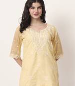 yellow thread work organza top