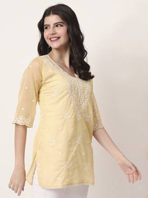 yellow thread work organza top 2