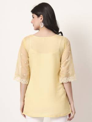 yellow thread work organza top 3
