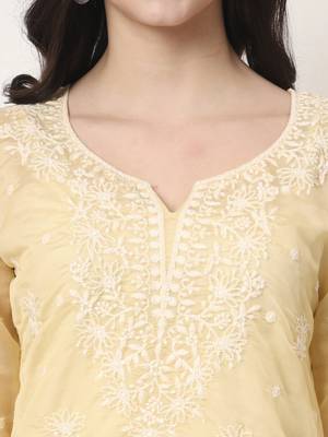 yellow thread work organza top 4