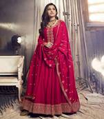 Rani Pink Silk Anarkali Suit With Golden Zari Work Embroidery