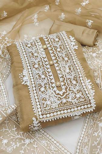 chiku organza embroidered unstitched dress material