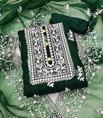 dark green organza embroidered unstitched dress material