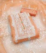 light orange organza embroidered unstitched dress material