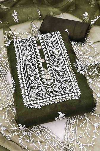 mehndi organza embroidered unstitched dress material