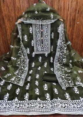 mehndi organza embroidered unstitched dress material 2