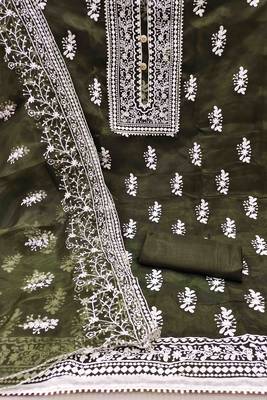 mehndi organza embroidered unstitched dress material 3