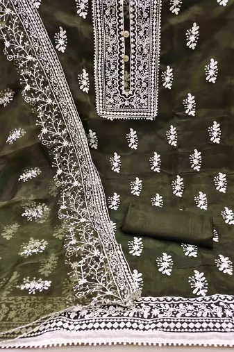 mehndi organza embroidered unstitched dress material