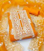 orange organza embroidered unstitched dress material
