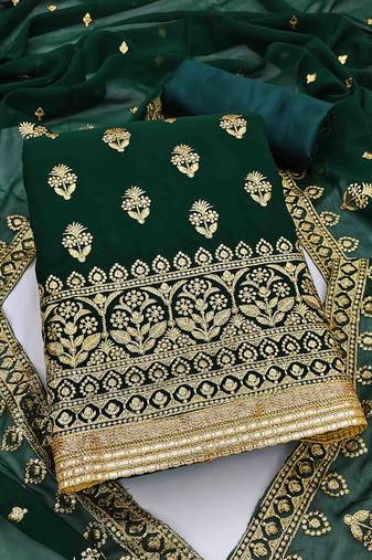 dark green georgette embroidered unstitched dress material