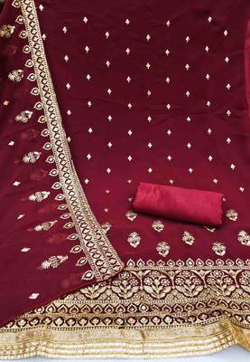 maroon georgette embroidered unstitched dress material 2