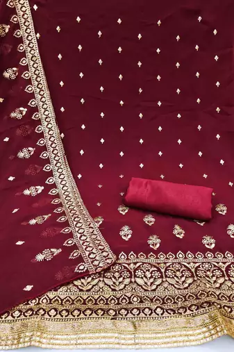 maroon georgette embroidered unstitched dress material