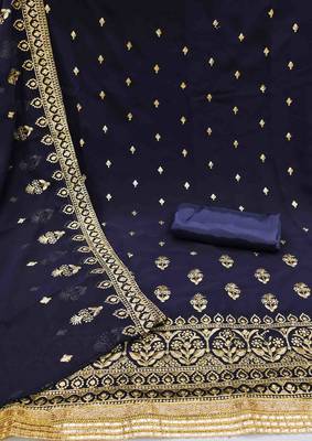 navy blue georgette embroidered unstitched dress material 2