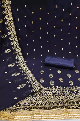 navy blue georgette embroidered unstitched dress material