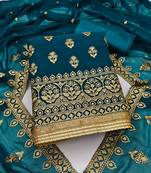 teal georgette embroidered unstitched dress material
