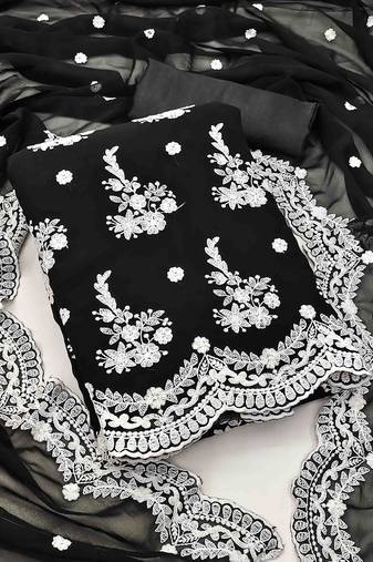 black georgette embroidered unstitched dress material