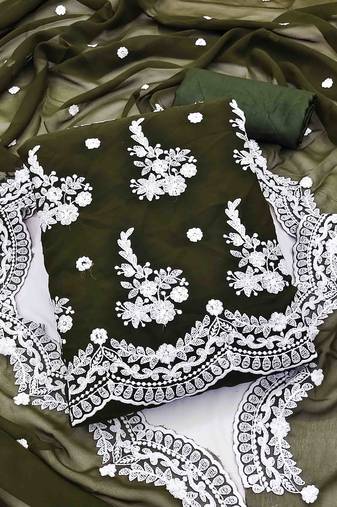 Women's mehndi georgette embroidered unstitched dress material