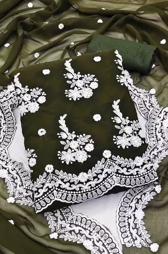 Women's mehndi georgette embroidered unstitched dress material