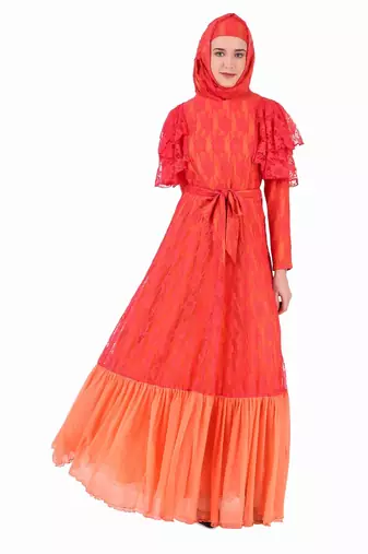 Fancy Multi Layer Semi Circular Floral Abaya