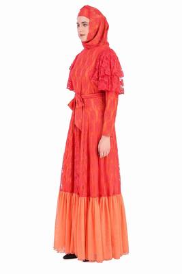 Fancy Multi Layer Semi Circular Floral Abaya 3