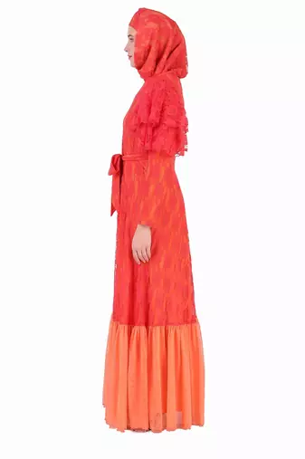 Fancy Multi Layer Semi Circular Floral Abaya