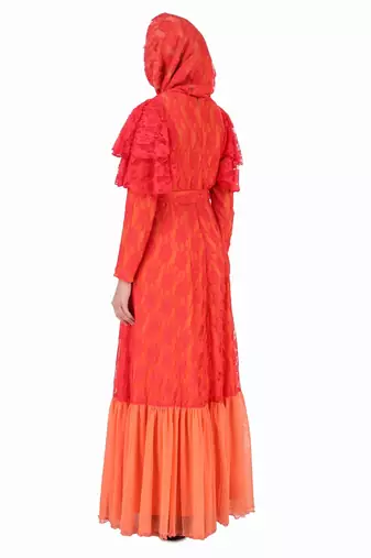 Fancy Multi Layer Semi Circular Floral Abaya