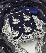 Women's navy blue georgette embroidered unstitched dress material