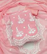 Women's peach georgette embroidered unstitched dress material