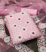pink organza embroidered unstitched dress material