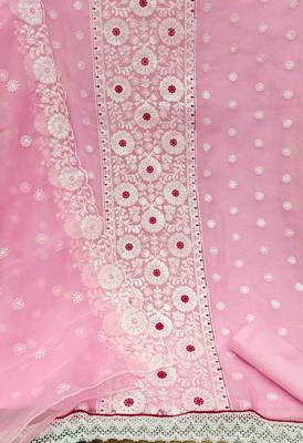 pink organza embroidered unstitched dress material 2