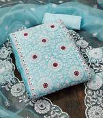 sky organza embroidered unstitched dress material