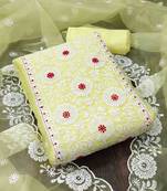 yellow organza embroidered unstitched dress material