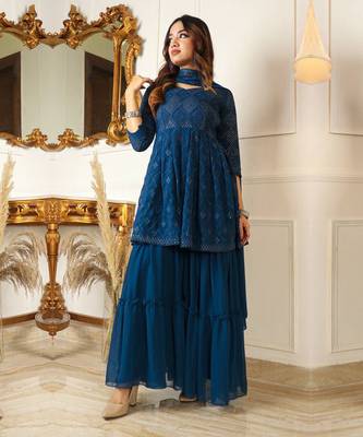 Embroidered sequinned anarkali kurti and sharara with dupatta 4