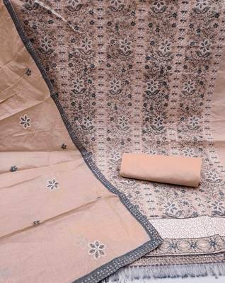 peach cotton embroidered unstitched dress material 3
