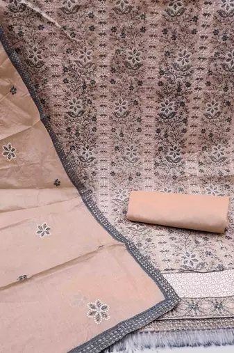 peach cotton embroidered unstitched dress material