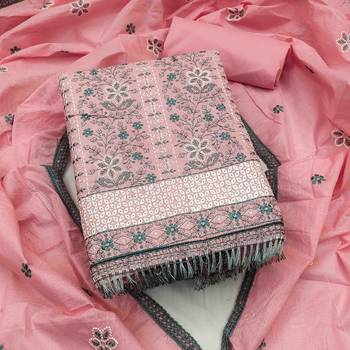 pink cotton embroidered unstitched dress material 1