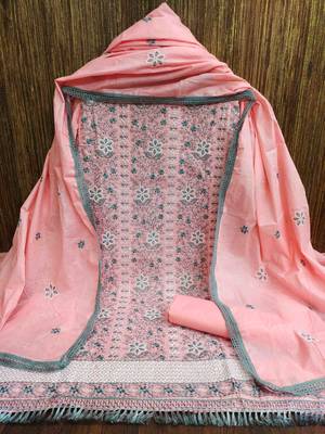 pink cotton embroidered unstitched dress material 2