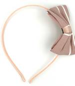 Viaana bow checks hair band peach color