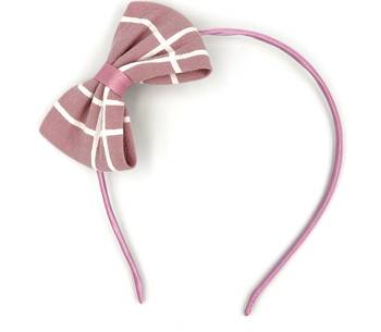 Viaana bow checks hair band pink color 1