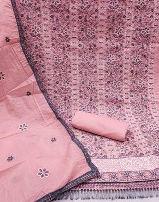 pink cotton embroidered unstitched dress material 3